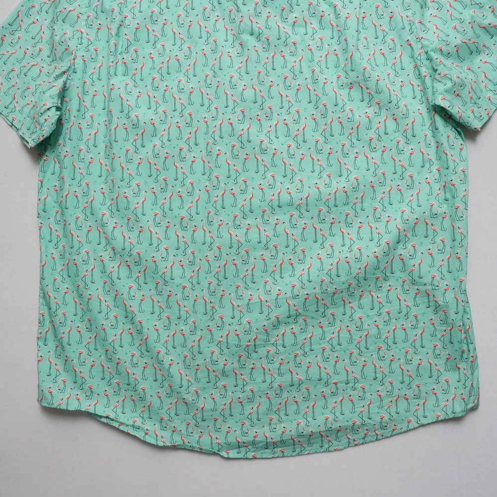 Club Room Button Up Shirt Mens XXL Green Flamingo Tropical Print Short Sleeve - Picture 15 of 16